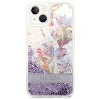 Guess GUHCP14MLFLSU iPhone 14 Plus 6.7 "violetinis/violetinis kietas dėklas Flower Liquid Glitter