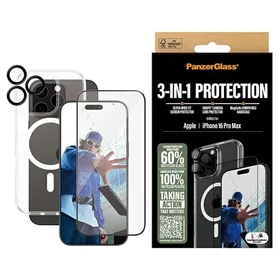 PanzerGlass rinkinys 3in1 iPhone 16 Pro Max 6.9" D3O kietasis dėklas + Apsauginis stiklas UWF + lęšis B1294+2864+1284