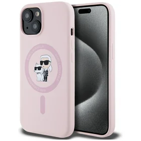 Karl Lagerfeld silikoninis Karl&Choupette Magnetinis dėklas iPhone 15 - rožinis