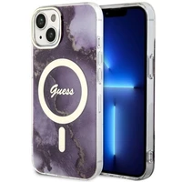 Guess GUHMP14SHTMRSU iPhone 14 6.1" violetinė/violetinė kietas dėklas Golden Marble Magnetinis