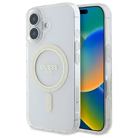 Guess GUHMP16MHFGERET iPhone 16 Plus 6.7" skaidrus kietas dėklas IML Glitter Circle Magnetinis