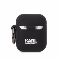 Karl Lagerfeld KLA2RUNIKK AirPods 1/2 dėklas juodas/juodas silikoninis Karl galva 3D