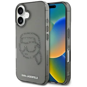Karl Lagerfeld IML Rhinestones Karl Head dėklas telefonui iPhone 16 juodas