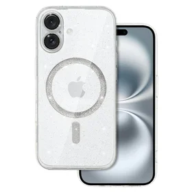 Glitter Magsafe dėklas telefonui iPhone 16 skaidrus