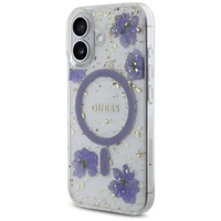 Guess Resin Flowers Glitter MagSafe iPhone 16 dėklas telefonui (m) - violetinis (m)