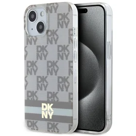 DKNY IML languotas mono raštas ir spausdintos juostelės Magnetinis dėklas iPhone 15 Plus / 14 Plus - smėlinė