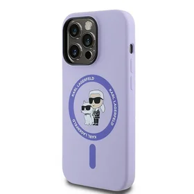 Karl Lagerfeld HC Magnetinis silikoninis Karl&Choupette galvų žiedas dėklas iPhone 14 Pro - Violetinis
