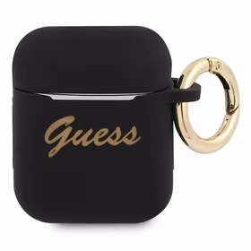 Guess GUA2SSSK AirPods dėklas juodas/juodas Silikonas Vintage Script