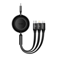 Baseus kabelis Bright Mirror 2 3w1 USB - micro USB + Lightning + USB-C 1,1m 100W juodas ištraukiamas