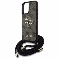 Guess 4G Big Logo Cord Stap dėklas telefonui iPhone 16 Plus - rudas