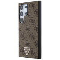 Guess Grip Stand 4G Triangle Strass dėklas Samsung Galaxy S24 Ultra - rudas