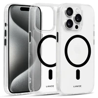 Liavec Blizgus Magnetinis Skaidrus dėklas telefonui Iphone 15 Pro Max juoda