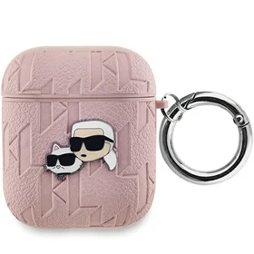 Karl Lagerfeld Monogram Karl & Choupette AirPods 1/2 dėklas - rožinis