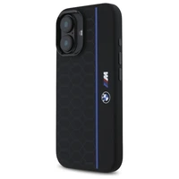 BMW Silikoninis Hexagon Blue Line Magnetinis dėklas iPhone 16 - juodas