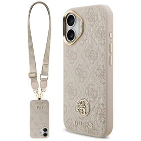 Guess 4G Strass Logo & Big Strap Metal Buttons Magnetinis dėklas telefonui iPhone 17 - rožinė