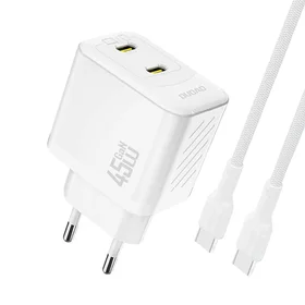 Dudao A28PCEU PD 45W GaN 2xUSB-C Wall Įkroviklis with USB-C Laidas - Baltas