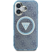 Guess IML Metal Glitter 4G Circle Triangle Magnetinis dėklas telefonui iPhone 16 - mėlynas