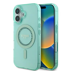Guess IML Rhinestones Magnetinis dėklas telefonui iPhone 16 Plus - žalias