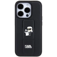 Karl Lagerfeld Gripstand Saffiano Karl&Choupette Pins dėklas telefonui iPhone 14 Pro Max - juodas