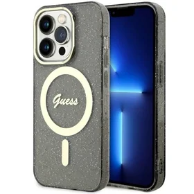 Guess GUHMP14LHCMCGK iPhone 14 Pro 6.1" juodas/juodas kietas dėklas Blizgučiai Auksas MagSafe