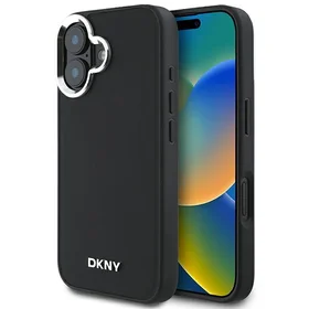 DKNY Paprastas sidabrinis logotipas magnetinis iPhone 16 dėklas - juodas