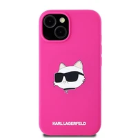Karl Lagerfeld Silikoninis Choupette Head Magnetinis dėklas telefonui iPhone 15 Plus / 14 Plus – rožinis