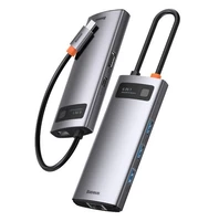 Baseus Metal Gleam Series 6-in-1 daugiafunkcinė Type-C HUB dokavimo stotis pilka (Type-C į HDMI*1+USB3.0*3+PD*1+RJ45*1)