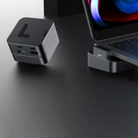 Hub Joyroom S-H121 USB-C stovas - USB-A 3.0 / RJ45 / HDMI / USB-C / Thunderbolt MacBook Pro - pilkas