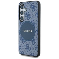 Dėklas telefonui Guess 4G Round Patch Classic Logo MagSafe Samsung Galaxy S25 Plus mėlynas
