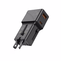 JELLICO universalus kelioninis adapteris S6 PD 25W 1xUSB-C + 1xUSB QC3.0 juodas