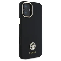 Guess Silikoninis Logo Strass 4G dėklas iPhone 16 - juodas