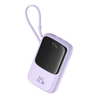 Baseus Qpow Pro+ 10000mAh 22.5W išorinė baterija su integruotu USB-C kabeliu ir ekranu - Violetinė