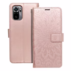 MEZZO knygos tipo dėklas telefonui XIAOMI Redmi Note 10 / 10S su mandala, rožinio aukso spalvos
