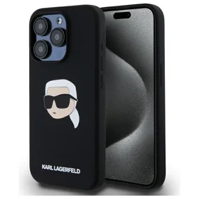 Karl Lagerfeld KLHMP15LSKHPPLK iPhone 15 Pro 6.1" juodas/juodas kietas dėklas Silikoninis Karl galvos spaudinys MagSafe