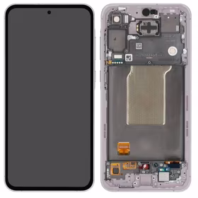 Ekranas Samsung A556 A55 5G su lietimui jautriu stikliuku ir rėmeliu Awesome Lilac originalus (used Grade C)