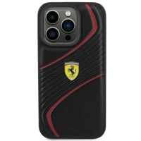 Ferrari Twist Metal Logo dėklas telefonui iPhone 15 Pro - juodas