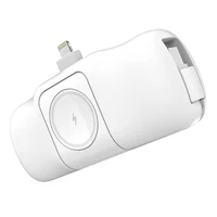 Wozinsky WF16-YLS 5000mAh 15W Lightning mini išorinė baterija su įmontuotu USB-C kabeliu ir Apple Watch įkrovikliu - balta