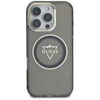 Guess IML Metal Mountain Logo Magnetinis iPhone 16 Pro dėklas - juodas
