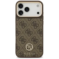 Guess 4G Strass Logo & Big Strap Metal Buttons Magnetinis dėklas telefonui iPhone 17 Pro Max - rudas