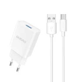 Dudao A4EU USB-A 2.1A sieninis įkroviklis - baltas + USB-A - USB-C kabelis