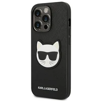Karl Lagerfeld Saffiano Choupette Head Patch dėklas telefonui iPhone 14 Pro - juodas