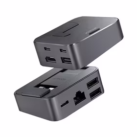 Hub Joyroom S-H121 USB-C stovas - USB-A 3.0 / RJ45 / HDMI / USB-C / Thunderbolt MacBook Pro - pilkas