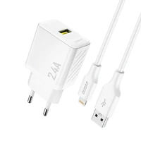Dudao A23LEU 2.4A GaN EU USB-A Wall Įkroviklis with USB-A to Lightning Laidas - Baltas