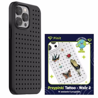Rinkinys Dėklas Pinit Dynamic + Tattoo Pin iPhone 14 Pro Max 6.7" juodas raštas 2
