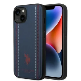 Dėklas telefonui (m) US Polo USHCP14MPFAV iPhone 14 Plus 6.7" - tamsiai mėlynas odinis siuvimas