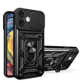 Hybrid Armor Camshield šarvuotas dėklas telefonui iPhone 16 Plus su kameros dangteliu ir stovu - juodas