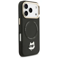 Karl Lagerfeld Big Strap Choupette metalinio logotipo Magnetinis dėklas telefonui iPhone 17 Pro - juodas