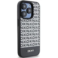 DKNY Odinis spausdintas raštas metalinis logotipas Magnetinis dėklas iPhone 15 Pro - juoda