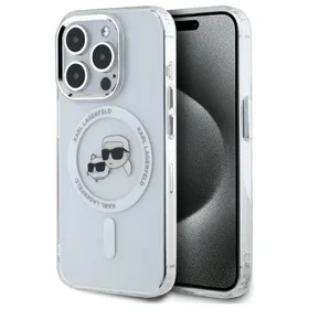 Karl Lagerfeld IML Metalinė Karl&Choupette galva MagSafe dėklas iPhone 15 Pro Max - baltas
