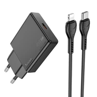 Įkroviklis telefonui Hoco Slim USB C QC PD 30W + kabelis USB C į Lightning N37 juodas